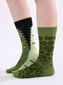 1 Pair Funny Crocodile Pattern Unisex Mid-Calf Socks, Design For All Seasons - Multicolor - View 4