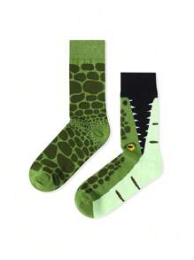 1 Pair Funny Crocodile Pattern Unisex Mid-Calf Socks, Design For All Seasons - Multicolor - View 6