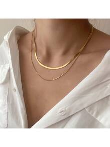 1pc Snake Chain Necklace, Herringbone Necklace, Gold Tone Choker Necklace, Gift For Women & Girls