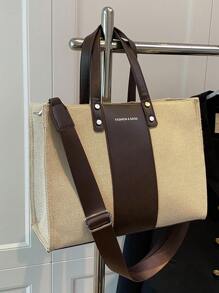 Letter Graphic Two Tone Top Handle Bag - Multicolor - View 4