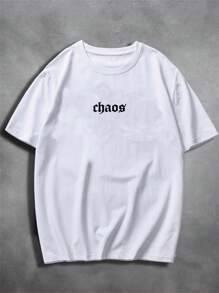 Unisex Basic T-Shirt 100% Cotton Chaos Letters Streetwear New Release - 白色 - 查看 1