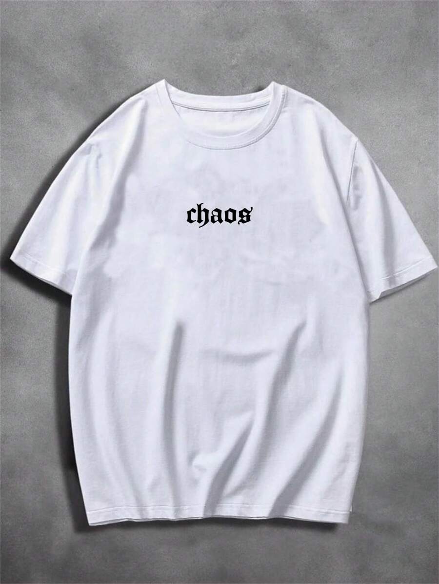 Unisex Basic T-Shirt 100% Cotton Chaos Letters Streetwear New Release - 白色 - 查看 1
