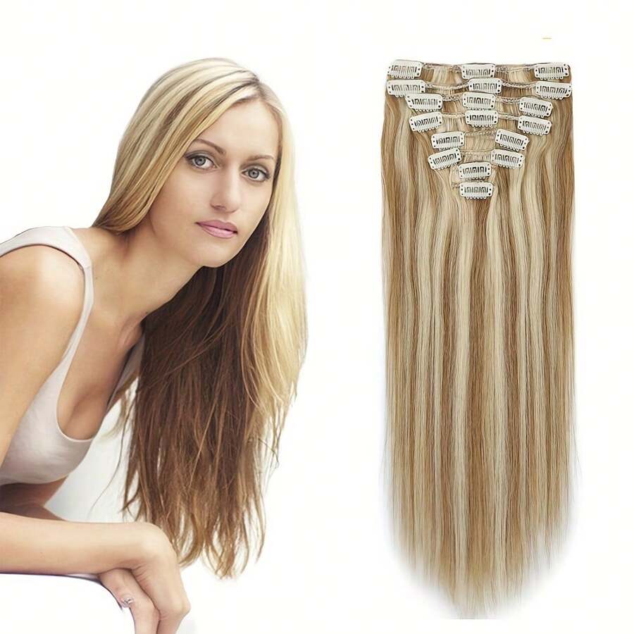 Kẹp tóc thẳng Brazil tự nhiên Kẹp tóc thật 8 chiếc/bộ 8/613 màu Kẹp tóc Remy 8-26 inch