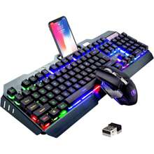 HOOPOND K670 Wireless Gaming Keyboard And Mouse, Rechargeable, Rainbow Backlit With 3800mAh Battery Metal Panel,Mechanical Feel Keyboard And 7 Color Mute Mouse For Windows Computer Gamers - Black - View 1