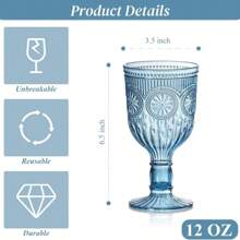 2pcs Reusable Plastic 12oz Colored Wine Glasses With Unique Floral Embossed Pattern, Crack-Resistant, Suitable For Weddings, Parties, Bars, And Water Drinking