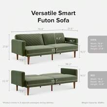 Mopio Futon Sofa Bed, Couch, Small Sofa, Sleeper Sofa, Loveseat, Mid Century Modern Futon Couch, Sofa Cama, Couches For Living Room (Old Rosa Velvet) - 橄欖綠 - 查看 2