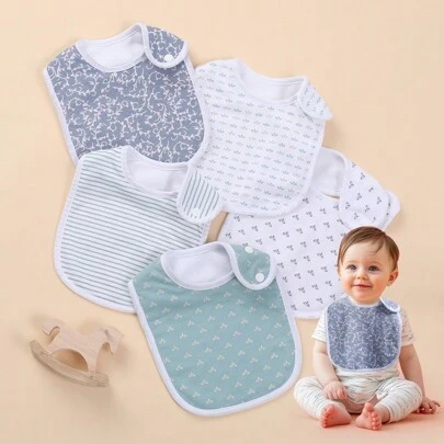 5 件装婴儿口水围兜，柔软，吸水，可调节按扣