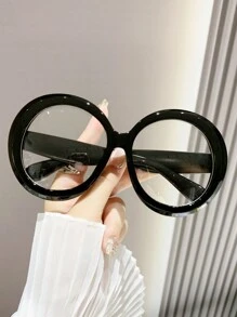 1 件男女通用超大圆框 Y2K 街头时尚透明镜片眼镜 - 無色 - 查看 8