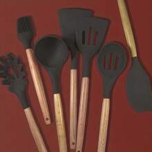 7-Piece Silicone Kitchen Utensil Set With Wooden Handles - Non-Stick, Heat-Resistant Cooking Tools For Home And Restaurant Use - Perfect For Holidays Like Halloween, Christmas, Valentine's Day, Thanksgiving, Mother's Day - Multicolor - View 14
