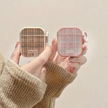 Maillard Brown Plaid 3 Earphone Protective Case Cover, Compatible With Apple 2/Pro, New Leather Soft Shell, Pink, Niche Autumn/Winter Goddess Elegant, Actual Color May Vary Slightly - Multicolor - View 5