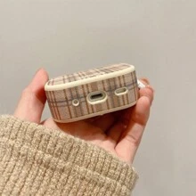 Maillard Brown Plaid 3 Earphone Protective Case Cover, Compatible With Apple 2/Pro, New Leather Soft Shell, Pink, Niche Autumn/Winter Goddess Elegant, Actual Color May Vary Slightly - Multicolor - View 3