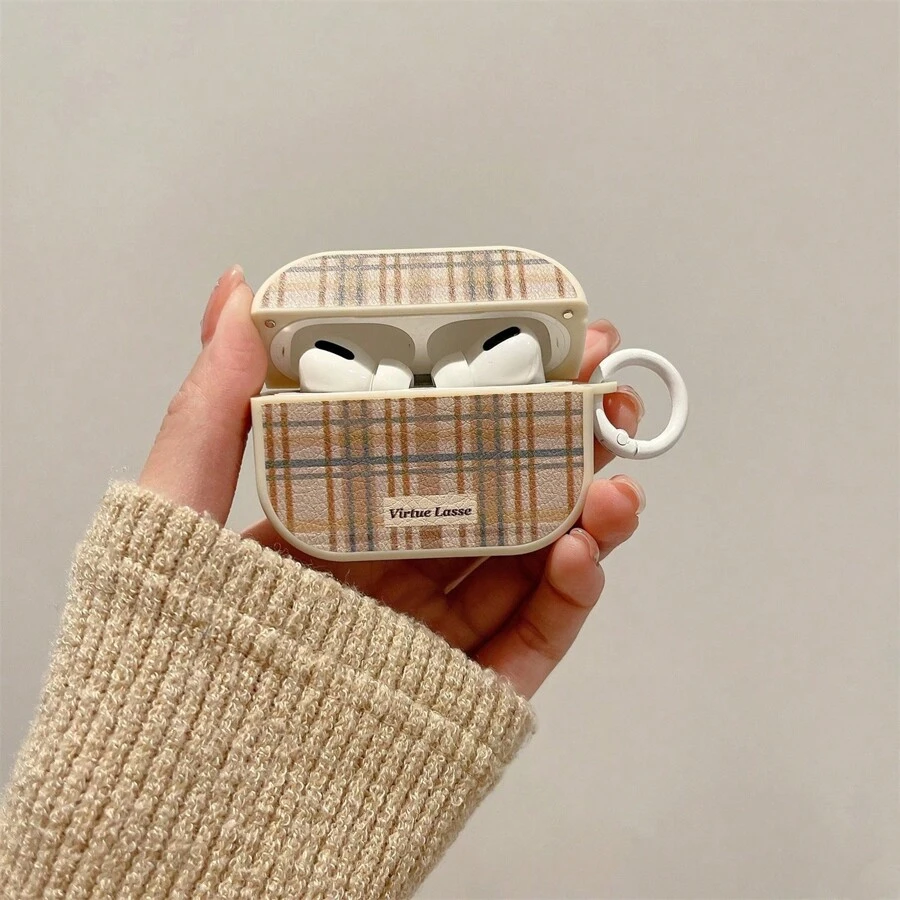 Maillard Brown Plaid 3 Earphone Protective Case Cover, Compatible With Apple 2/Pro, New Leather Soft Shell, Pink, Niche Autumn/Winter Goddess Elegant, Actual Color May Vary Slightly - Multicolor - View 1