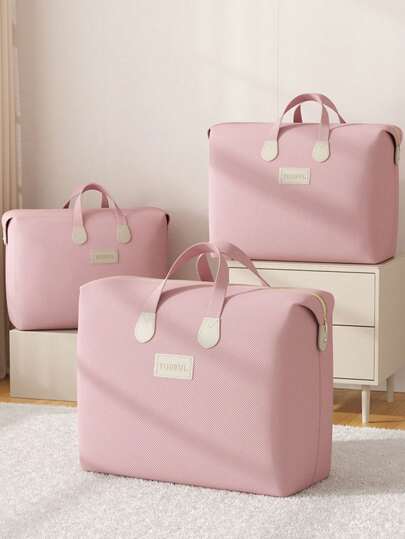 1pc Large Pink Luggage Storage Bag, Double Zipper Design, Reinforced Handle - Ideal For Moving, Travel And Dorm Storage - Handbag, Clothing, Blanket, Wardrobe, Decor, Thanksgiving/Holiday Decor, Holiday Props, Bedroom, Home Storage, White T-Shirts, Black Pants, Women's Winter Clothes, Dresses Etc.