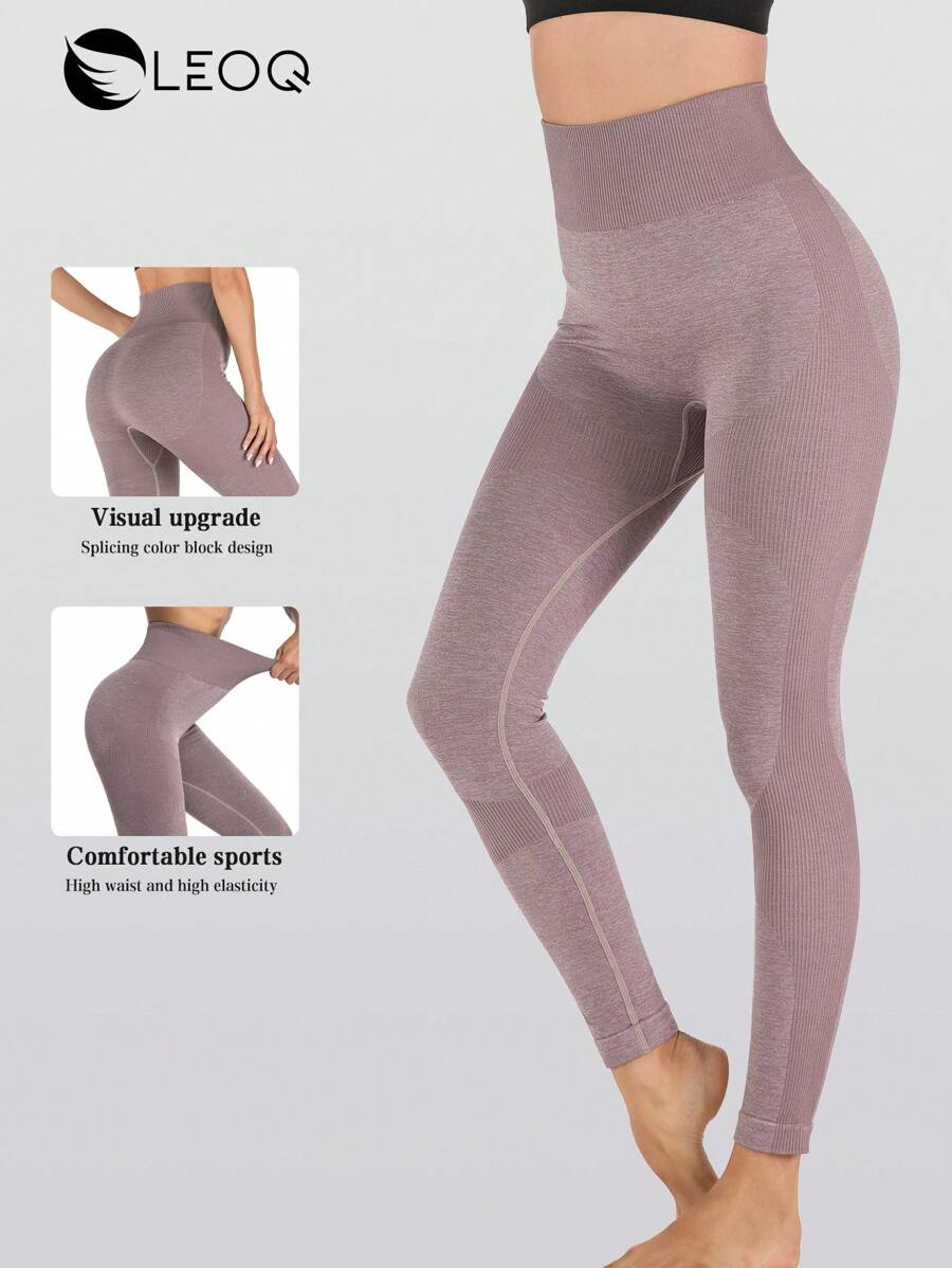 LEOQ Quần tập yoga bó cạp cao nâng mông cho nữ dài 7/8, thích hợp cho tập Pilates, Yoga và chạy bộ - Màu tím - Xem 1