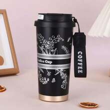 1 件时尚咖啡杯，双饮不锈钢杯，铃兰图案，绳状便携式方便杯，便携式办公室水瓶礼物，适合男女返校 - 彩色 - 查看 7