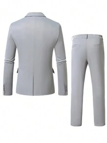 3pcs Men Spring/Autumn Versatile Casual Suit Set, Includes Jacket, Pants And Vest - Grey - View 3