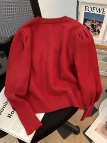 Top de manga larga con decoración de lazo, estilo lindo para principios de primavera y Año Nuevo. Se puede combinar con faldas y zapatos, adecuado para citas, parques de diversiones, vuelta al colegio y otras ocasiones en otoño, invierno y principios de primavera. (Solo se vende la Top/chaqueta) - Rojo - Ver 12