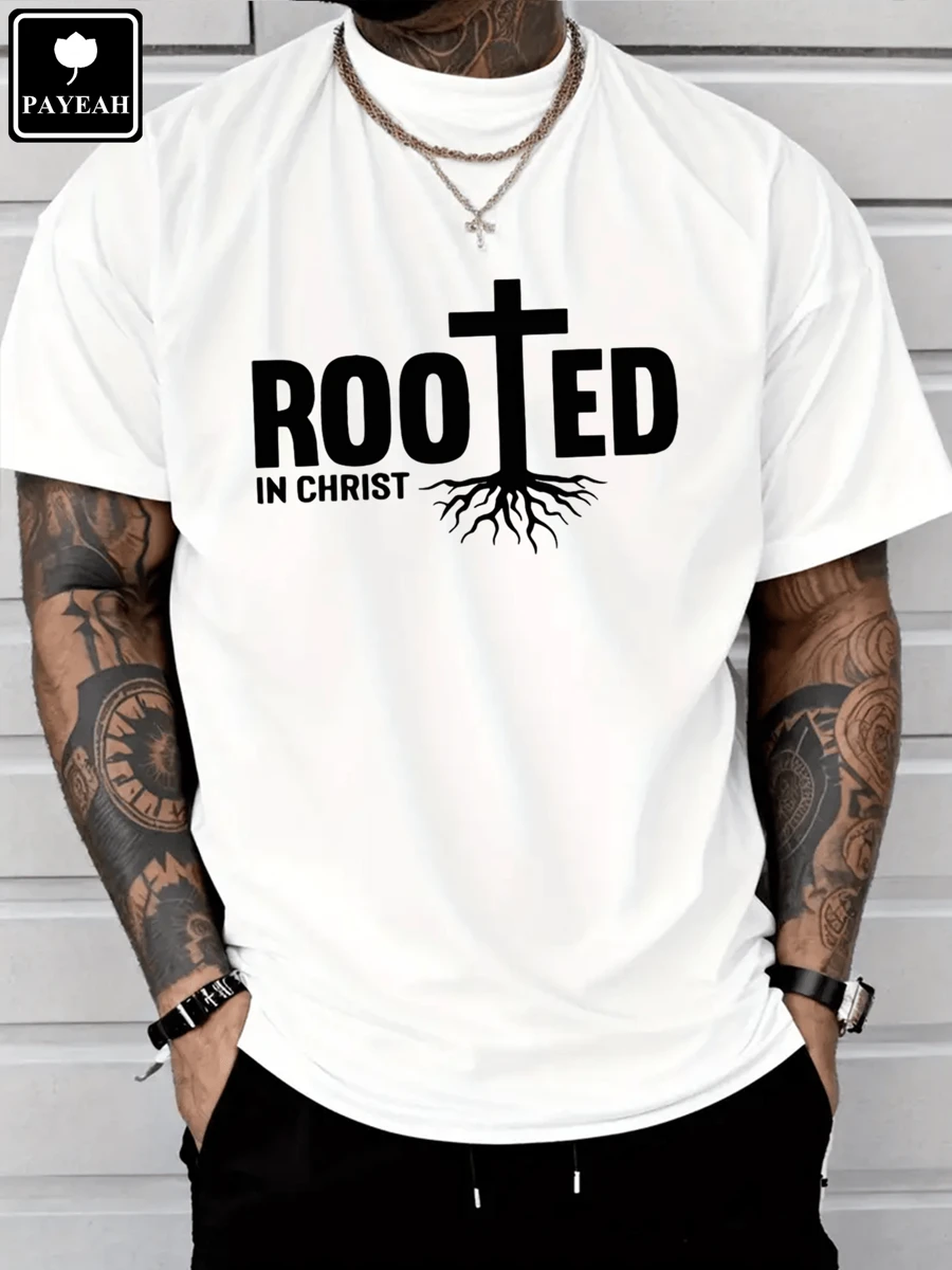 PAYEAH Men's Short SleeveT-Shirt Religion Christian Scripture Graphic Tee Shirt 100% Heavy Cotton T Shirt - White - View 1