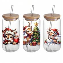 Set Of 4 Christmas Reindeer UV DTF Self-Adhesive Plastic Cup Stickers, Waterproof Scratch-Resistant 3D Crystal Stickers, Suitable For Water Cups And Bottles - High Quality Stickers (4.3 Inches X 9.4 Inches) - Multicolor - View 4