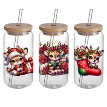 Set Of 4 Christmas Reindeer UV DTF Self-Adhesive Plastic Cup Stickers, Waterproof Scratch-Resistant 3D Crystal Stickers, Suitable For Water Cups And Bottles - High Quality Stickers (4.3 Inches X 9.4 Inches) - Multicolor - View 5