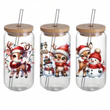 Set Of 4 Christmas Reindeer UV DTF Self-Adhesive Plastic Cup Stickers, Waterproof Scratch-Resistant 3D Crystal Stickers, Suitable For Water Cups And Bottles - High Quality Stickers (4.3 Inches X 9.4 Inches) - Multicolor - View 6