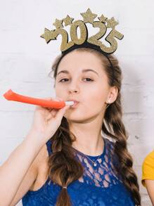 1 件 2025 新年快乐头带，适合女士女孩，闪亮 2025 星星发带，黑色羽毛银色闪光 2025 新年头带，金色 2025 圣诞快乐发带，优雅精致新年快乐派对头饰女士时尚发饰发箍 - 彩色 - 查看 10