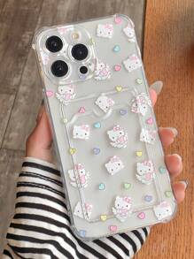 Funda para teléfono con diseño de corazón que sostiene una manzana y patrón de gato K T, con protección antichoque compatible con iPhone