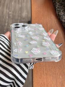 Funda para teléfono con diseño de corazón que sostiene una manzana y patrón de gato K T, con protección antichoque compatible con iPhone