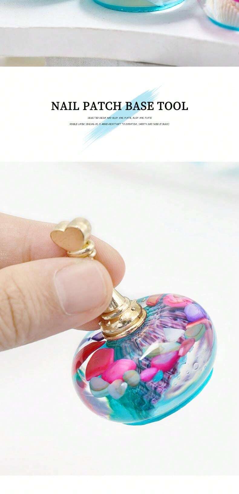 Resin Nail Art Practice Stand With Underwater Ice Crystal Shell Decal