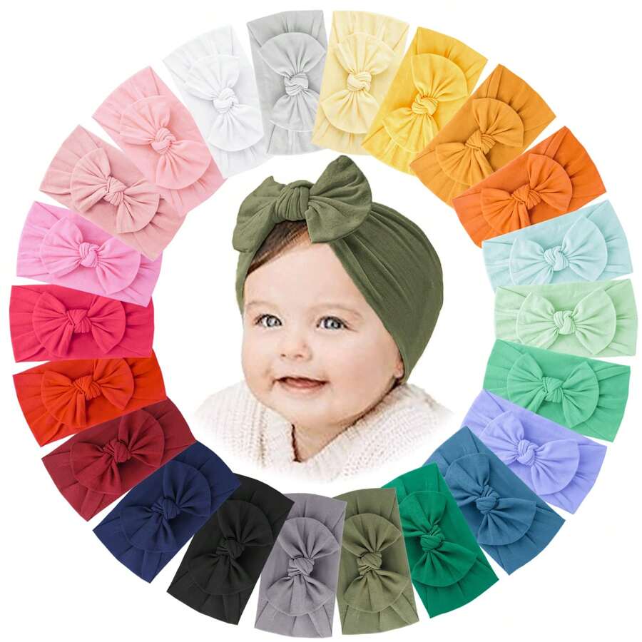 22 piezas/Set Diademas de bebé de varios colores, diademas de nailon suave y anchas con lazos, accesorios para el cabello de niñas para recién nacidos, bebés, niños pequeños y niños (22 colores diferentes) Amor San Valentín