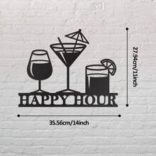 Black Metal Happy Hour Sign - Stylish Bar Wall Art For Home Decor, Outdoor And Indoor Use, Perfect For Living Room And Dining Room, Suitable For Modern Home Decor, Room Decor, Bedroom Decor, Bathroom Decor, Waterproof, Rust-Proof