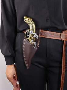 2 chiếc thắt lưng da dập nổi thời Trung cổ thời Phục hưng dùng làm đồ chơi nhập vai hiệp sĩ tiệc Halloween (Không bao gồm dao) - màu nâu - Xem 3