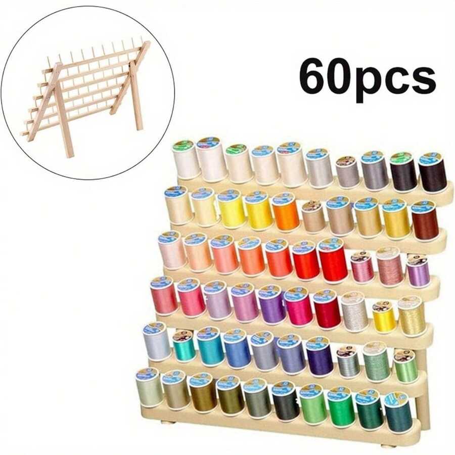 60 Spools Thread Rack Foldable Wooden Thread Holder Organizer For Sewing Embroidery Holder Rack Organizer - 1pcs - View 1