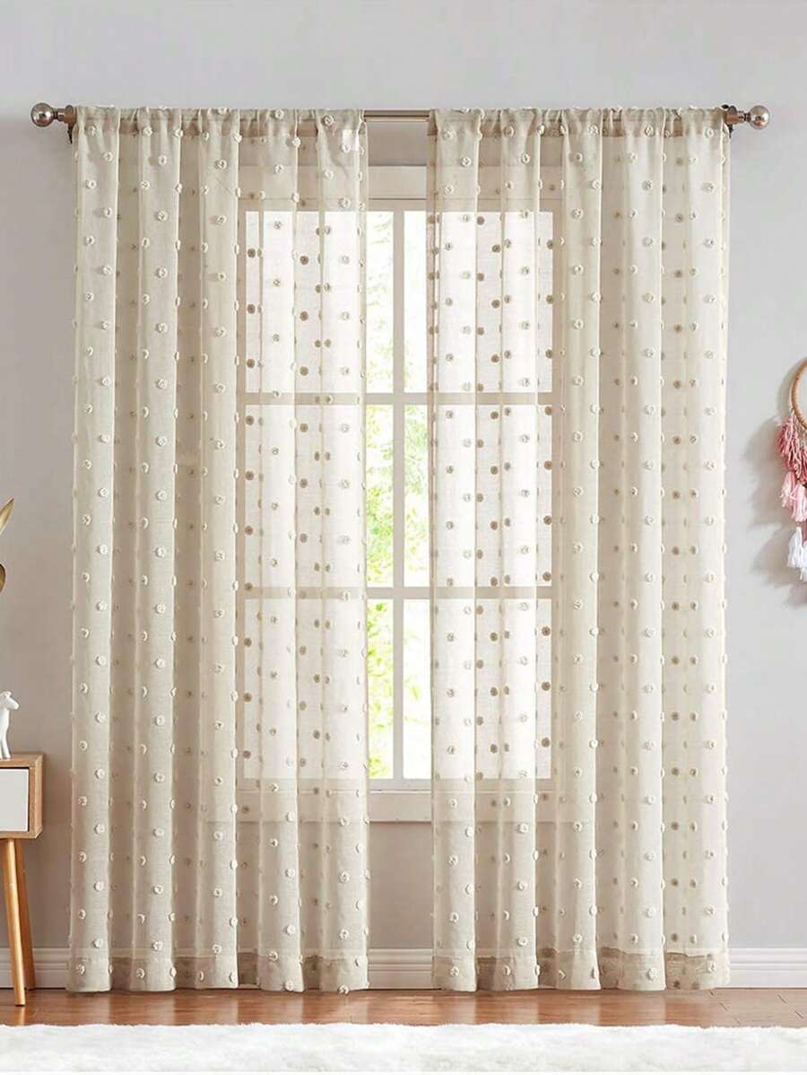 1 tấm rèm voan mỏng thêu 3D sang trọng màu trắng của Pháp, đa năng cho phòng trẻ em, phòng khách, phòng ngủ, trang trí nhà bếp, thích hợp để trang trí cửa sổ - Màu be - Xem 1