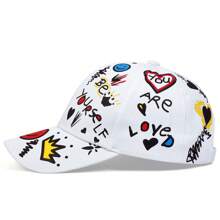 1Piece Men Smiling Face Graffiti Print Baseball Cap Outdoor Adjustable Sunscreen Leisure Hat Spring Autumn Travel Tourism Beach Vacation - trắng - Xem 3