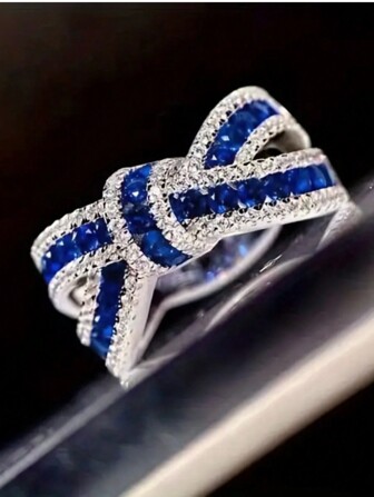 优雅的承诺戒指，别致的蝴蝶结设计，镀银，镶嵌闪亮宝石，订婚结婚戒指，晚会装饰礼物送给她