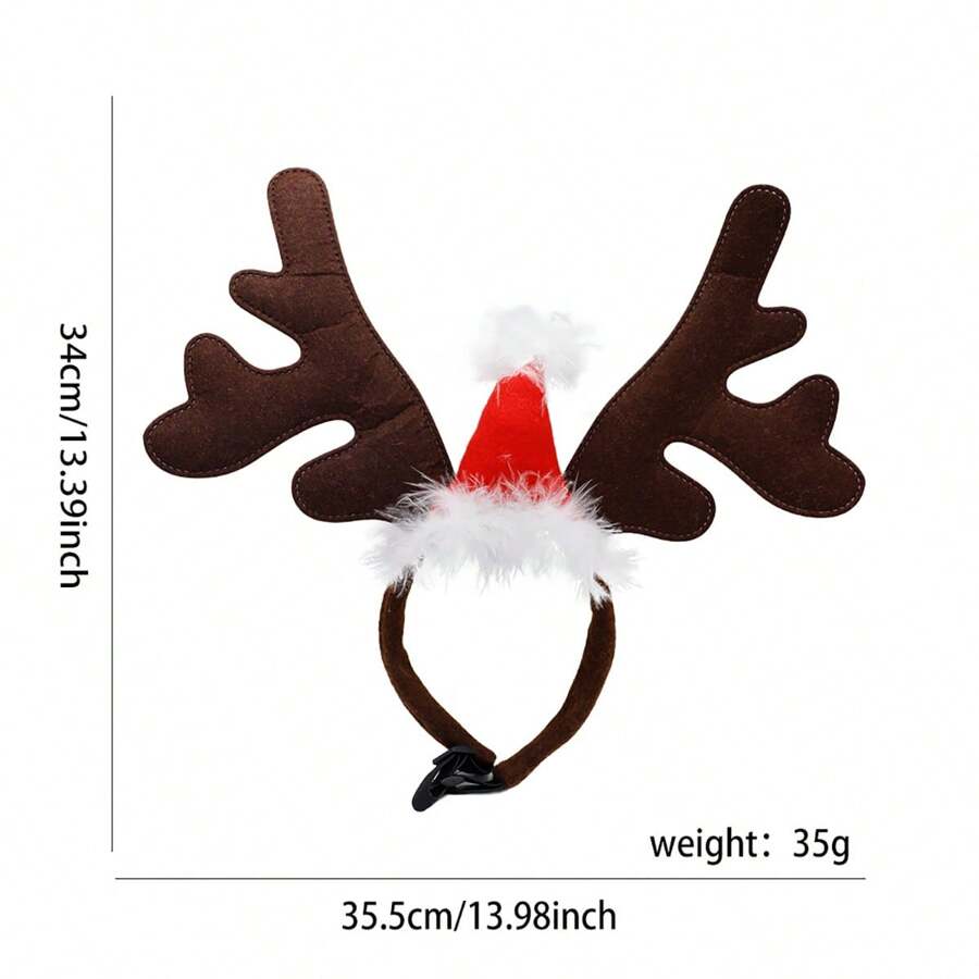 1pc Pet Antler Headband With Santa Hat, Elastic Christmas Pet Headpiece