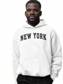 Men's New York Flannel Kangaroo Sweatshirt With Hood And Pocket Unisex Plush Cold Weather Top - trắng - Xem 2