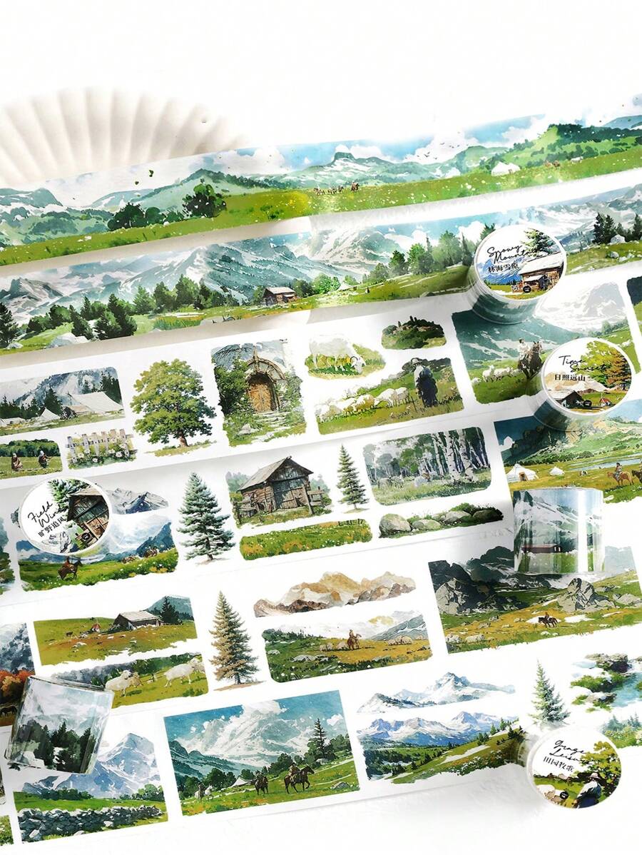 1pc 纸卷胶带 自由生活系列 美丽风景日记剪贴簿杂志装饰贴纸装饰手机杯 - 彩色 - 查看 1