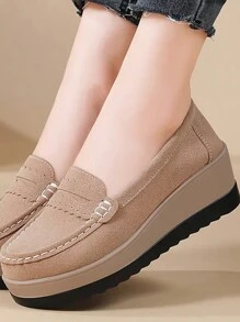 نساء كاجوال سميكة الأساس حذاء مسطح , حذاء موكاسين منصة , أحذية الأم, طراز جديد ربيع/خريف - كاكي - مشاهدة 3