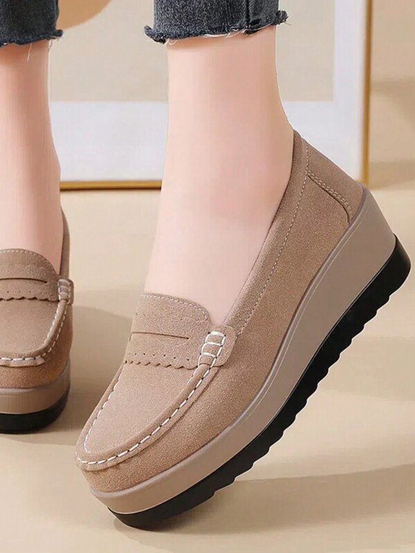 Women's Casual Thick Sole Slip-On Loafers, Platform Moccasins, Mom Shoes, Spring/Autumn New Style