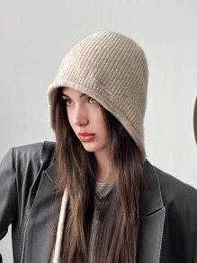 1pc Women Knitted Bucket Hat, Solid Color, Fashion & Versatile, Warm Earflap Cap, Suitable For Going Out, Autumn/Winter - MM1531 - View 9