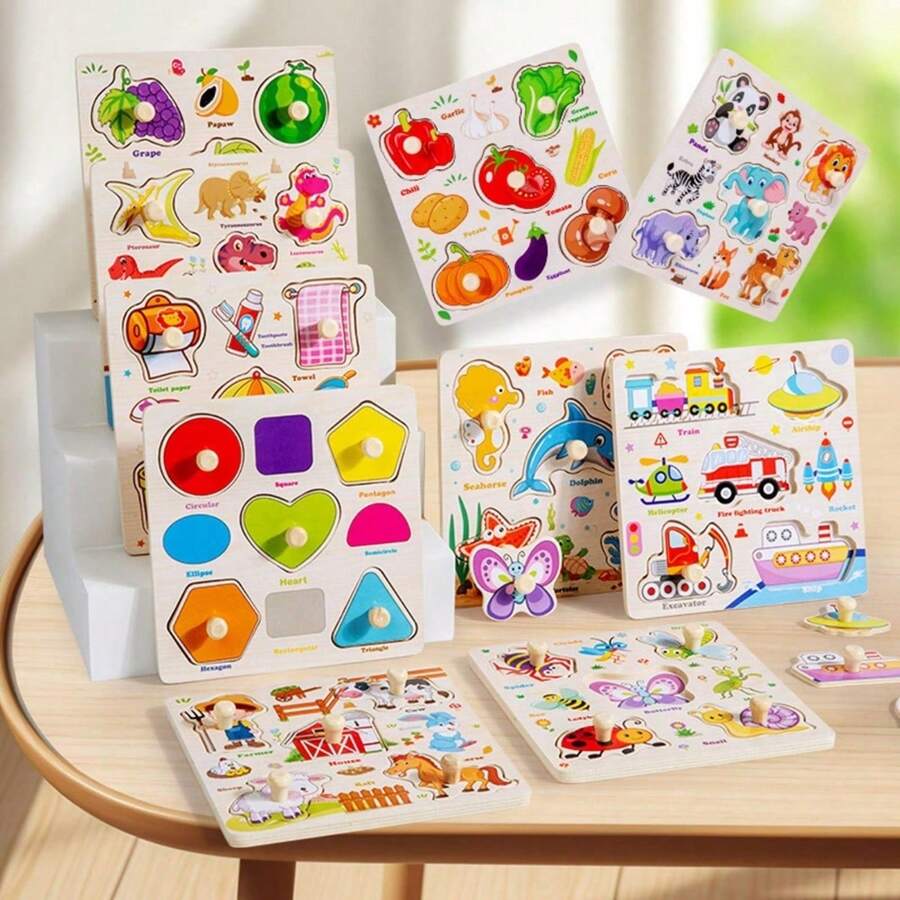 1pc Đồ chơi ghép hình giáo dục bằng gỗ, phù hợp cho trẻ em trên 3 tuổi, động vật, trái cây, chủ đề đại dương, câu đố, câu đố bằng gỗ, câu đố - Nhiều màu - Xem 1