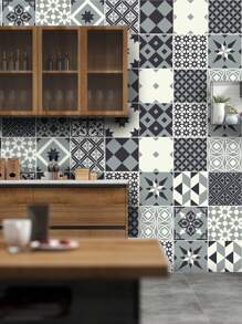 Papel tapiz decorativo para cocina bohemio, fácil de pelar y pegar, resistente al agua y al aceite, en un diseño de patchwork de tonos cian/rosa/beige/marrón, papel adhesivo de vinilo autoadhesivo perfecto para renovación del hogar, salpicadero de cocina, gabinete, 1 pieza/1 rollo de 11,81*47,24 pulgadas - Multicolor - Ver 9