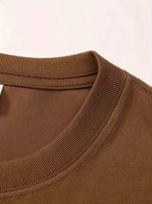 Men's T-Shirt 100% Cotton Round Neck New Arrival Triangular Print - 鏽棕色 - 查看 3