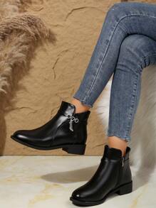 European And American Style Soft Leather Ankle Boots Women 2024 New 3cm Thick Heel Short Boots Casual Mid-Heel British Style Boots
