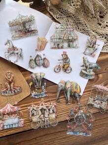 15pcs/Pack Vintage Multi-Size Waterproof Stickers, Cute Animal & Circus Theme For Diary, Journal, DIY, Decoration Back To School - Multicolor - View 2