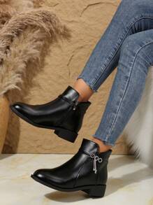 European And American Style Soft Leather Ankle Boots Women 2024 New 3cm Thick Heel Short Boots Casual Mid-Heel British Style Boots