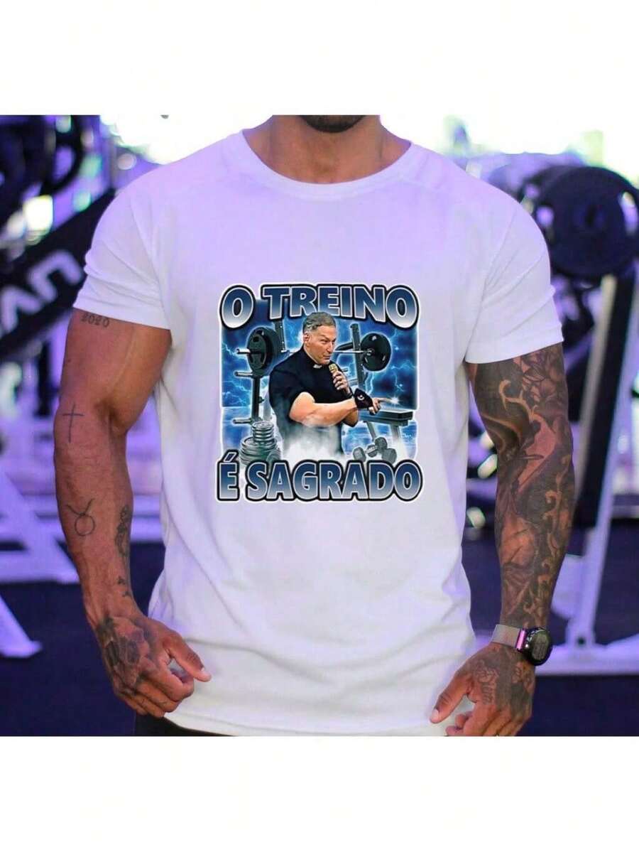 Father Marcelo Rossi Maromba Academia T-Shirt Training Is Sacred 100% Cotton - trắng - Xem 1