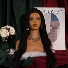 Cabeza de maniquí femenina realista con hombros, soporte para peluca, para exhibición de pelucas, sombreros y joyería - Marrón - Ver 6